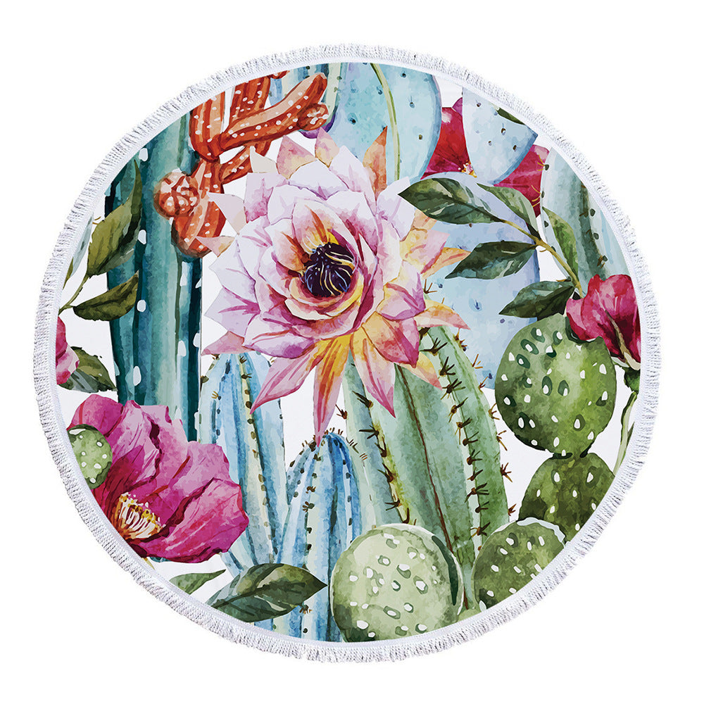 60 inch Diameter Printed Tassel Beach Towel Mat for Home and Outdoor
