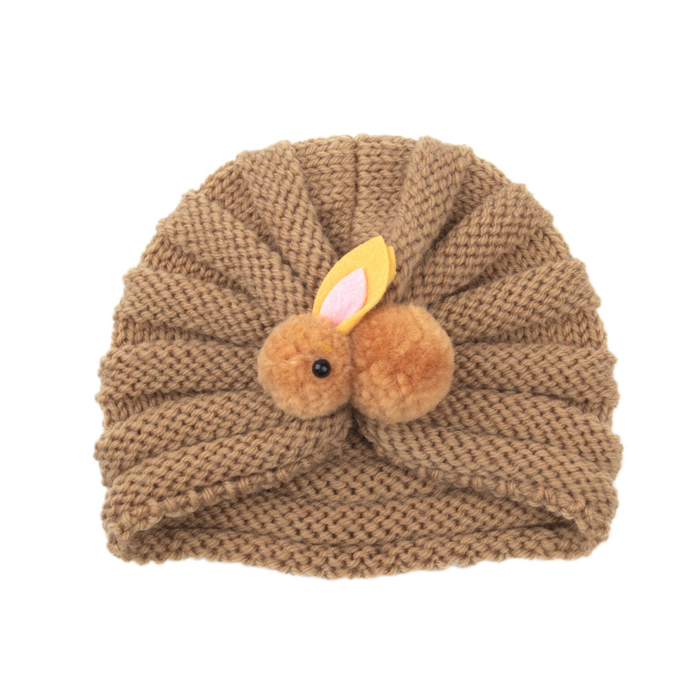 Baby Solid Color Cute Rabbit Knitted Hat For 0-6 Months