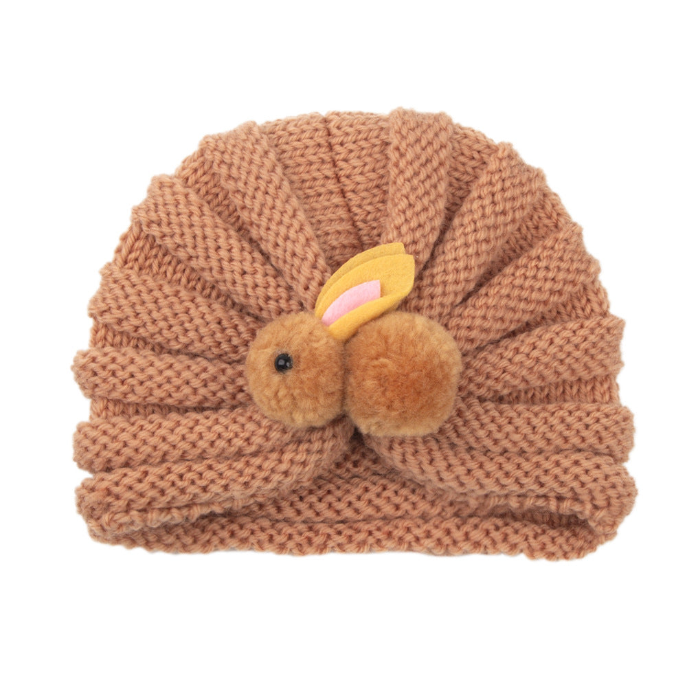Baby Solid Color Cute Rabbit Knitted Hat For 0-6 Months