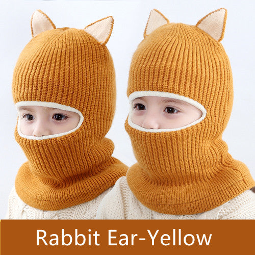 Cute Protective Face Neck Knit Warm Plush Winter Hat For Childen