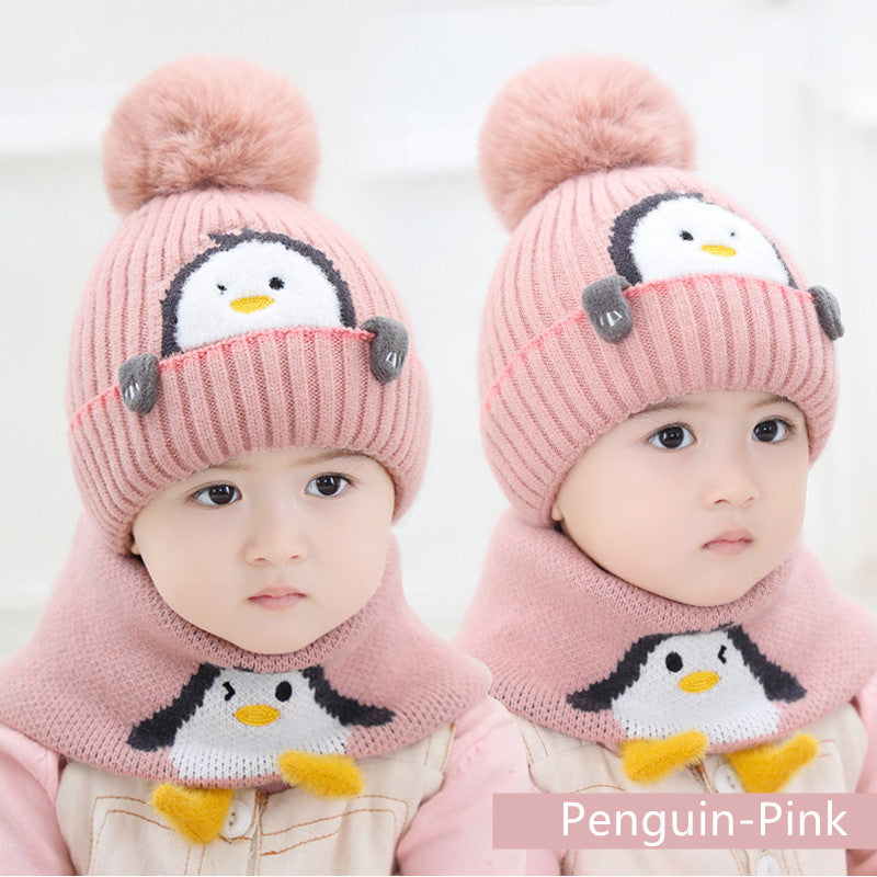 Windproof Ear Protection Scarf Knitted Hat For Age of 1-3 Years Old Children