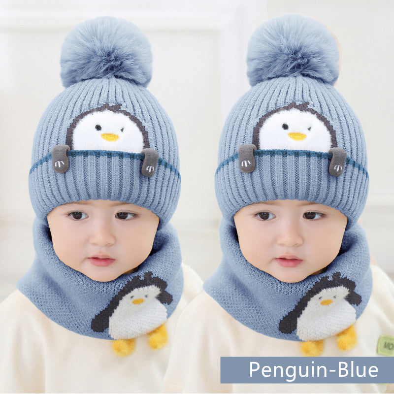 Windproof Ear Protection Scarf Knitted Hat For Age of 1-3 Years Old Children