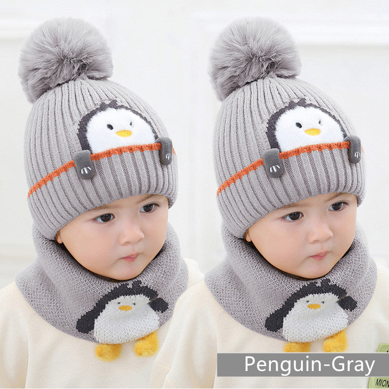 Windproof Ear Protection Scarf Knitted Hat For Age of 1-3 Years Old Children
