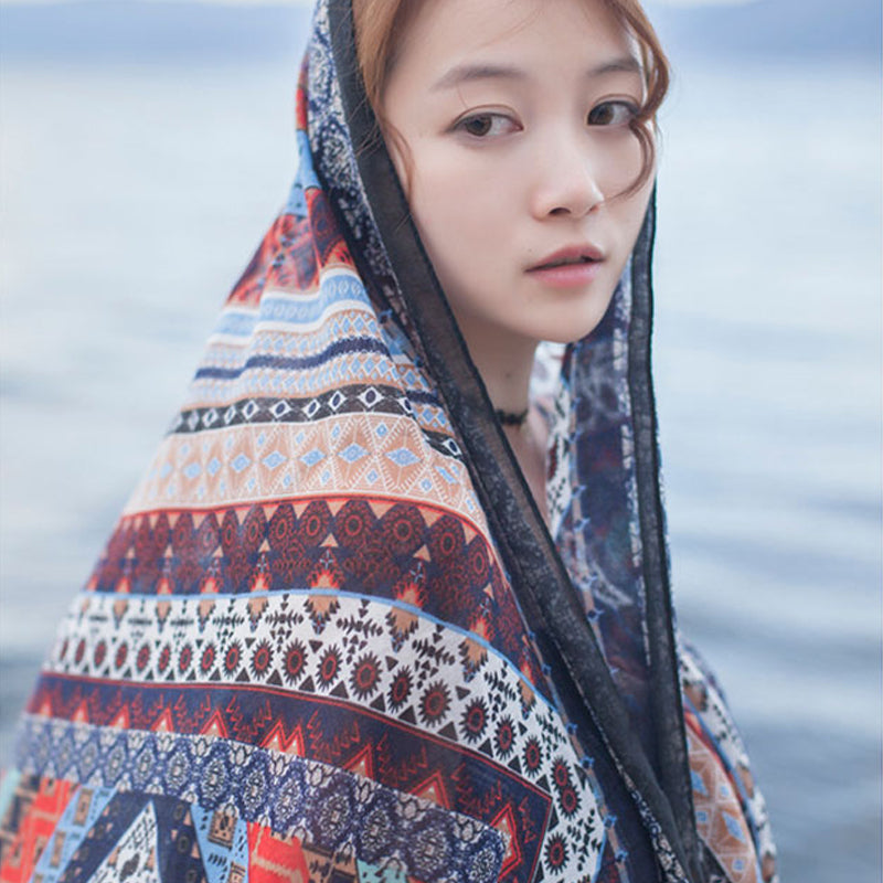 Printed Fringed Cotton And Linen Scarf