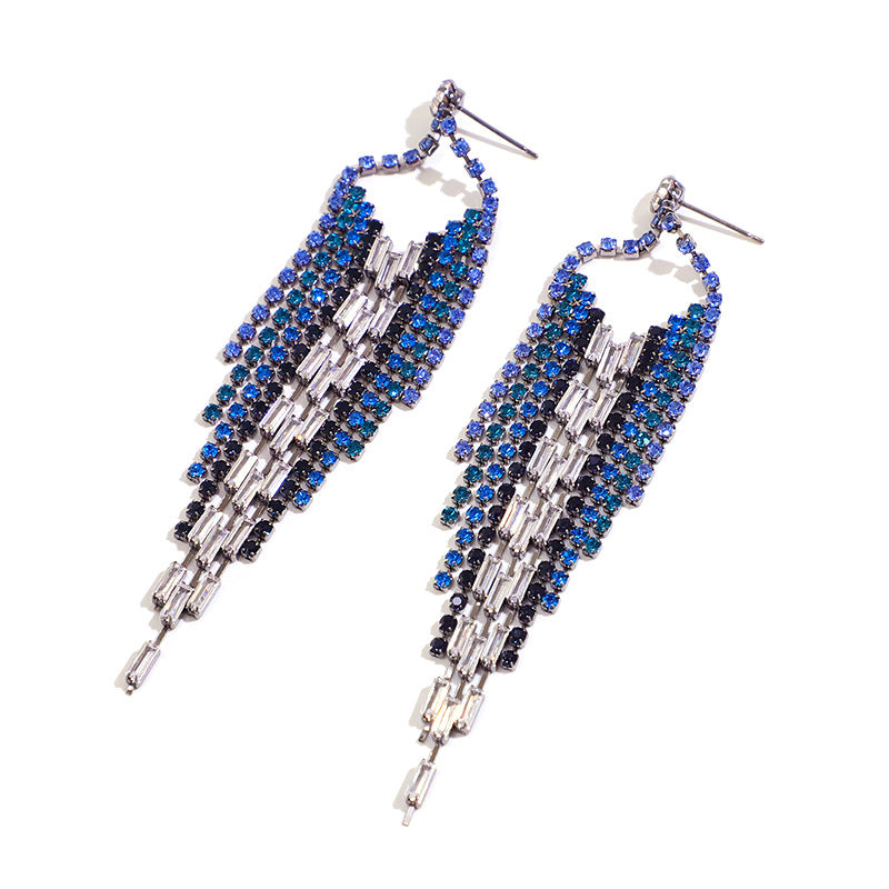 Colorful Rhinestone Tassel Drop Earrings