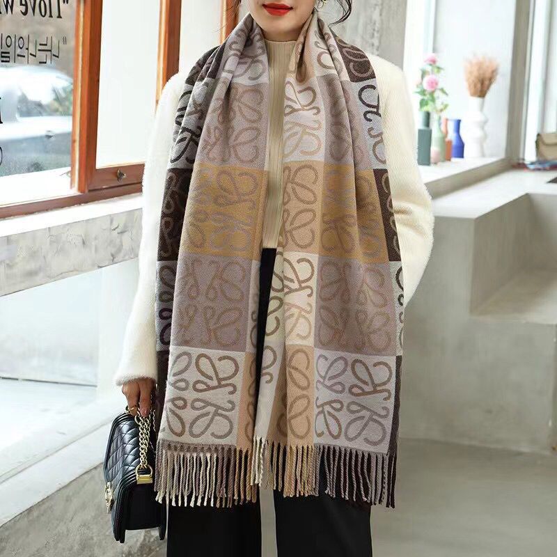 Women Check Color-block Tassel Warm Scarf