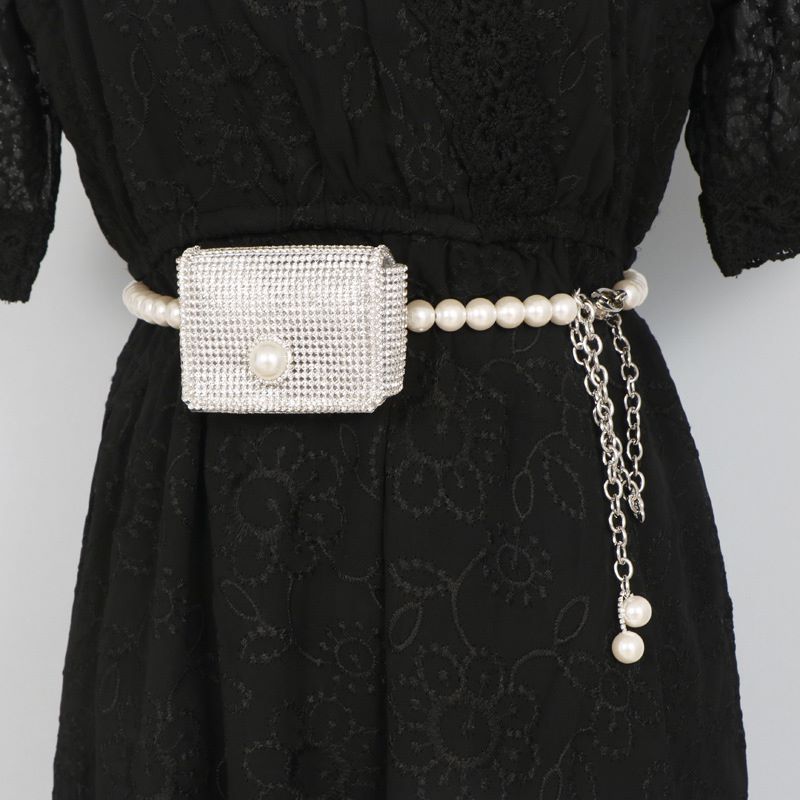 Adjustable Mini Bag Pearl Belt For Dresses