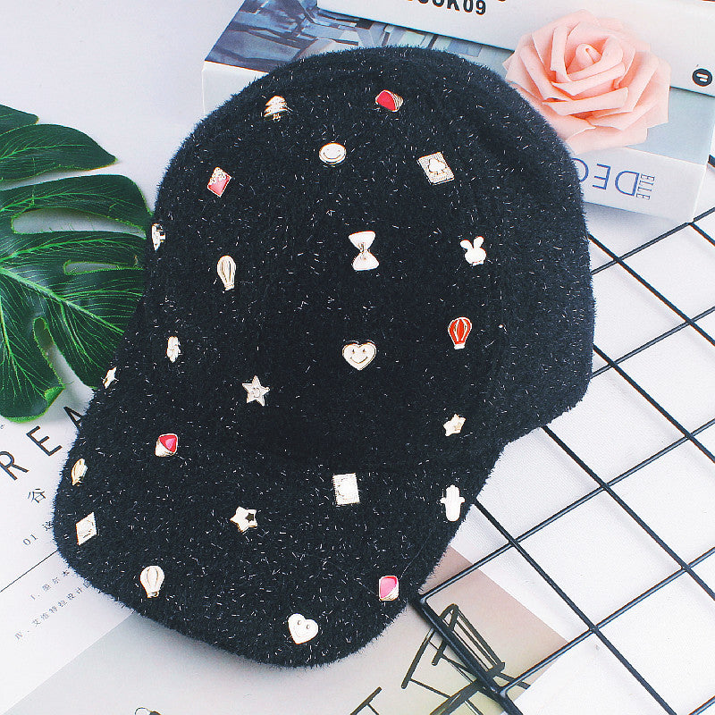 Plush Warm Rivet Baseball Cap