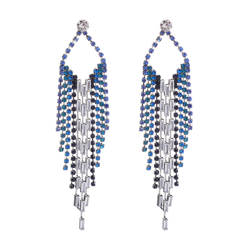 Colorful Rhinestone Tassel Drop Earrings
