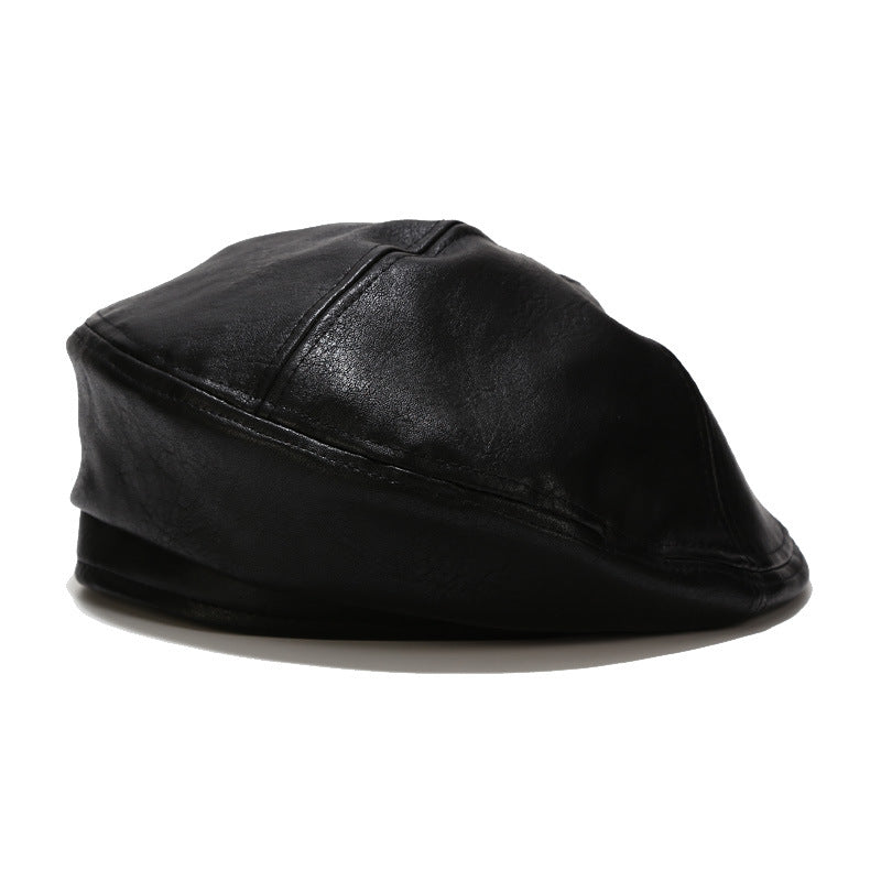 All-match Leather Beret In Solid Color