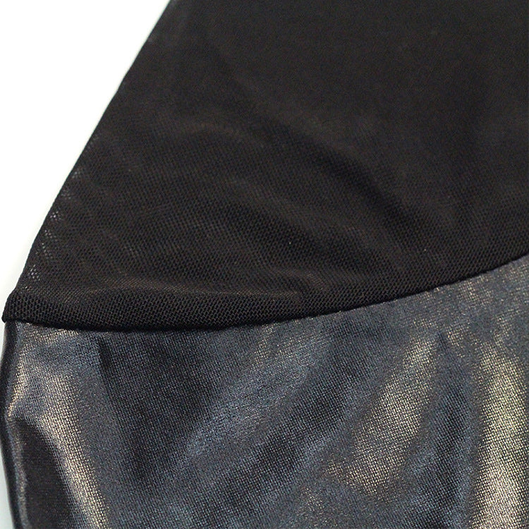 Net Yarn Stitching Patent Leather One-piece Sexy Underwear