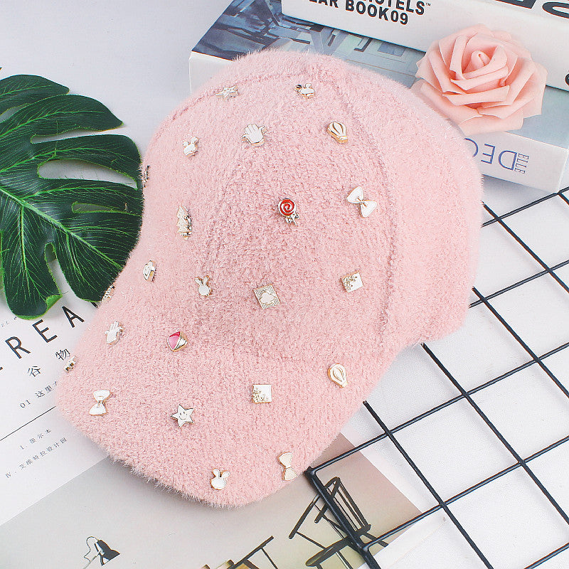 Plush Warm Rivet Baseball Cap